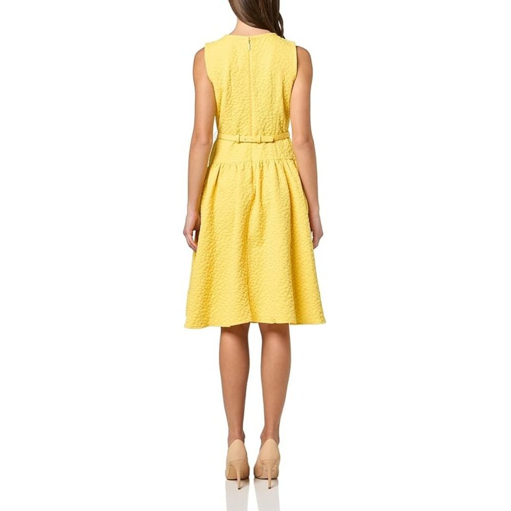 Karl Lagerfeld Yellow Floral Jacquard A-Line Dress with Flower Belt NWT! Size 12 - Picture 10 of 10